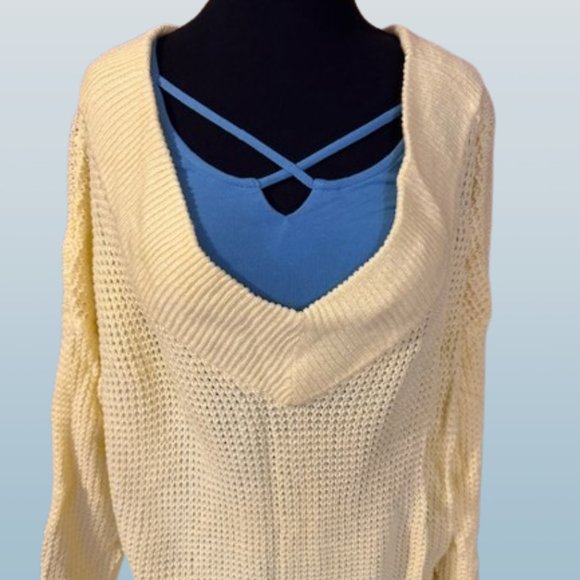 Yellow Oversized V Neck Waffle Sweater 4236 NWT Boutique - Picture 1 of 11